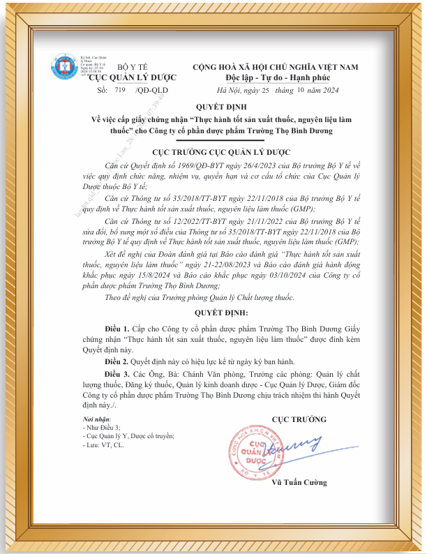 Giấy chứng nhận Thực hành tốt sản xuất thuốc